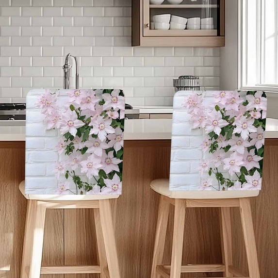 Spring Pink Flowers Chair Covers Set of 6 Retro Pastoral Wall Chair Back Covers Stretch Removable Washable Slipcovers Protector for Dining Room Kitchen Party Decor