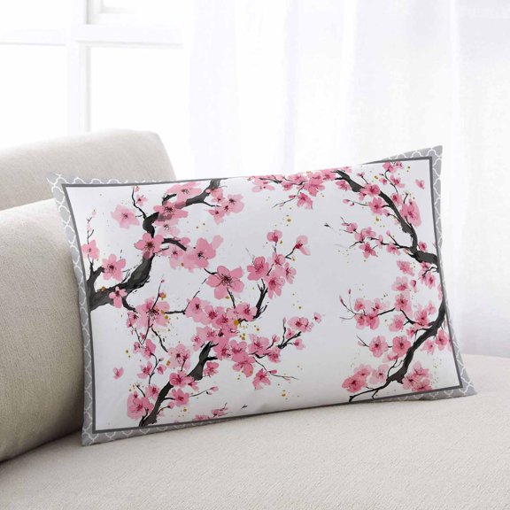 Spring Pink Flowers Throw Pillow Covers, Botanical Peach Blossoms Floral Soft Breathable Pillow Cases with Invisible Zipper for Sleeping, Toddler Pillowcases for Couch Bed Sofa Chair 12x20 Inches