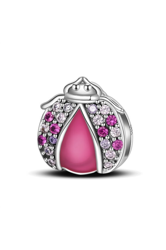 Spring Pink Ladybug Charm, Compatible with Most Bracelet, Charm for Bracelet