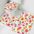 thumbnail image 1 of Spring Pink Orange Red Floral Bathroom Rugs Set Watercolor Flower Vintage Non Slip Absorbent Soft Bath Mats 3 Piece Set with Bathroom Rug, U-Shaped Floor Mat, Toilet Seat Cover Large Size, 1 of 9