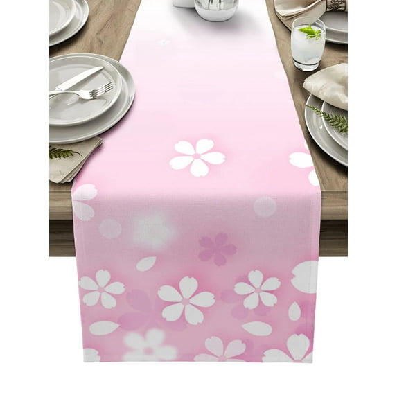 Spring Pink Peach Cherry Blossom Table Runner Home Wedding Table Mat Centerpieces Decoration Simple and Fresh Dining Tablecloth