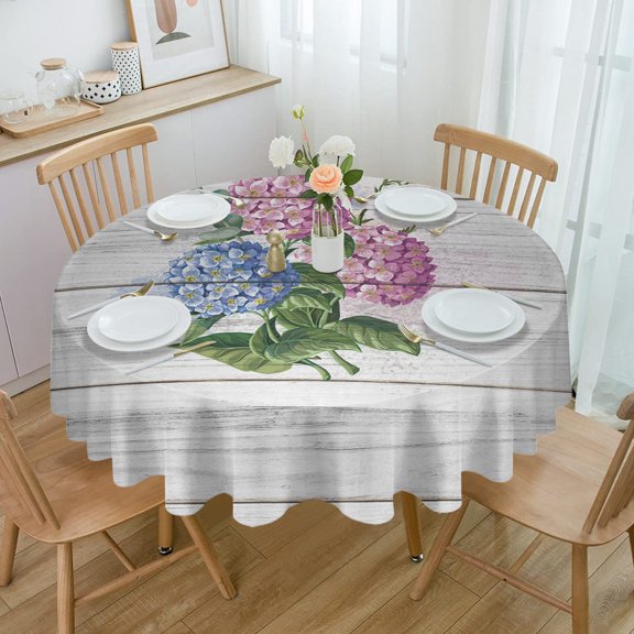 Spring Pink Purple Flower Wooden Texture Background Round Waterproof Tablecloth Home Decorative Table Cover Party Table Cloth