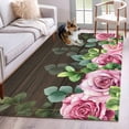 thumbnail image 1 of Spring Pink Roses Area Rugs 2.7'x5', Washable Small Throw Rugs for Kitchen Bedroom, Pastoral Eucalyptus Leaves Brown Wooden Indoor Outdoor Rug Non-Slip Low Pile Carpet Runner Reversible Floor Mats, 1 of 8