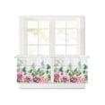 Spring Pink Roses Flower Green Leaves Short Blackout Curtains 24 Inch ...