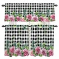thumbnail image 1 of Spring Pink Roses Kitchen Curtains Sets for Windows 24 Inch Length, Pastoral Eucalyptus Black White Plaid Rod Pocket Window Treatments Tier Curtains and Valances Set for Bedroom/Bathroom, 1 of 8