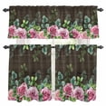 thumbnail image 1 of Spring Pink Roses Kitchen Curtains Sets for Windows 36 Inch Length, Pastoral Eucalyptus Leaves Brown Wooden Rod Pocket Window Treatments Tier Curtains and Valances Set for Bedroom/Bathroom, 1 of 8