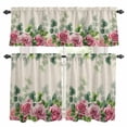 thumbnail image 1 of Spring Pink Roses Kitchen Curtains Sets for Windows 36 Inch Length, Pastoral Eucalyptus Leaves Rustic Burlap Rod Pocket Window Treatments Tier Curtains and Valances Set for Bedroom/Bathroom, 1 of 8