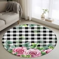 thumbnail image 1 of Spring Pink Roses Round Rug 3.3ft Washable Circle Entryway Rugs Non Slip Pastoral Eucalyptus Black White Plaid Area Rug Indoor Floor Carpet for Bedroom Kitchen Living Room Home Office Dining Room, 1 of 8