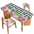 thumbnail image 1 of Spring Pink Roses Table Cloths for 6 Foot Rectangle Tables, Pastoral Eucalyptus Black White Plaid Patio Waterproof Elastic Fitted Tablecloths, Washable Rectangular Table Cover for Camping, 1 of 8