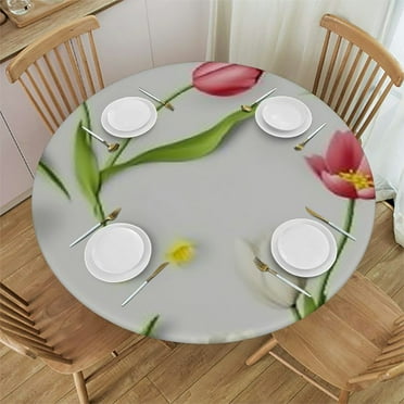 Spring Pink Round Fitted Tablecloth with Elastic Edge