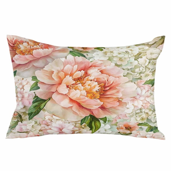 Spring Pink White Floral Throw Pillow Cover 20 x 30 Inch Decorative Pillow Cover Pastoral Botanical Flowers Lumbar Pillowcase Seasonal Rectangle Cushion Case for Couch Sofa Bed Living Room