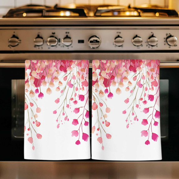 Spring Pink Wisteria Flowers Kitchen Towels Set of 3, Rustic Floral Branches Absorbent Dish Towels for Kitchen, Microfiber Hand Towel, Quick Drying Tea Towel for Cleaning Decorative Dishcloths