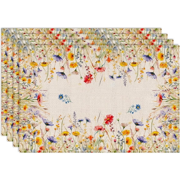 Spring Place Mats Set of 4 12x18 inch for Dinning Table - Blooming Floral Spring Table Decor, Party - Farmhouse Flower Seasonal Table Mats Decroations for Home