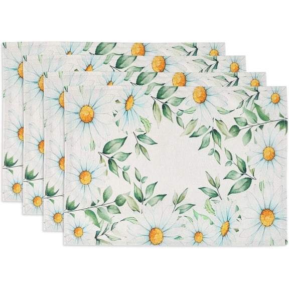 Spring Placemats Daisy Table Mats,Seasonal Summer Watercolor Flower Kitchen Dining Home Decor Cream Party Decoration 13x18 Inch
