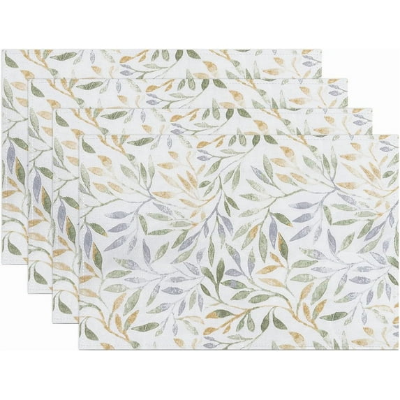Spring Placemats Set of 4, Sage Green Blue Burnt Orange Leaf Decorative Table Place Mat Non-Slip Heat Resistant Farmhouse Botanical Linen Place Mats for Home Kitchen Dining Table, 12"x18"