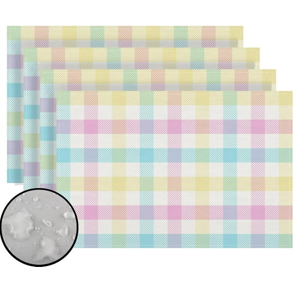 Spring Placemats Set of 4 Buffalo Check Plaid Easter Table Mats Easter Decor Birthday Party Home Kitchen Table Decorations and Supplies-12×18''''