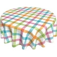 thumbnail image 1 of Spring Plaid Easter Tablecloth Round 60 Inch Pink Blue Green Checked Table Cloth Waterproof Washable Polyester Table Cover for Kitchen Dining Table Picnic Easter Party Decorations, 1 of 6