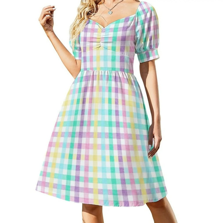 open lace back dress Happy Place Blue & Pink Plaid Dress – Shop the Mint main image 0