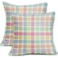 thumbnail image 1 of Spring Plaid Pillow Covers 16x16 Inch Easter Decorations Pink Green Blue Colorful Buffalo Plaid Decorative Throw Pillow Cases Set of 2 Farmhouse Holiday Cushion Cases Sofa Couch Bed Decor, 1 of 6