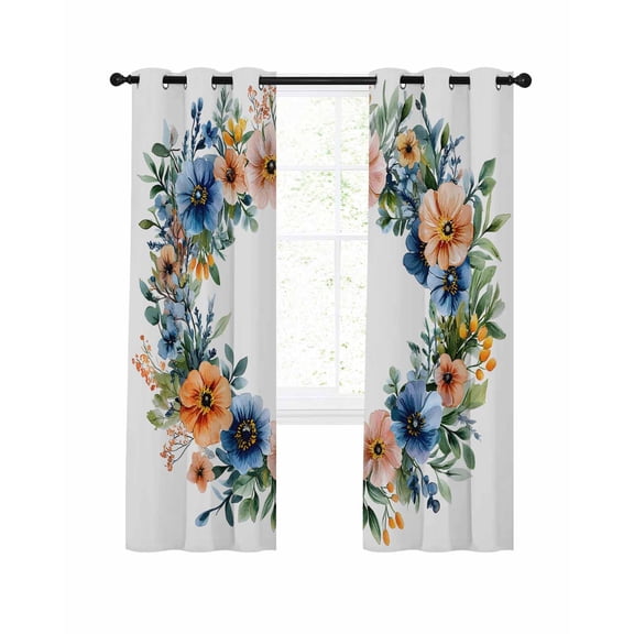 Spring Plant Blackout Curtains for Bedroom Living Room, Red Blue Circle Flower Wreath 39 In Long Thermal Insulated Room Darkening Drapes Grommet Window Treatments, 27.5 x 39 In