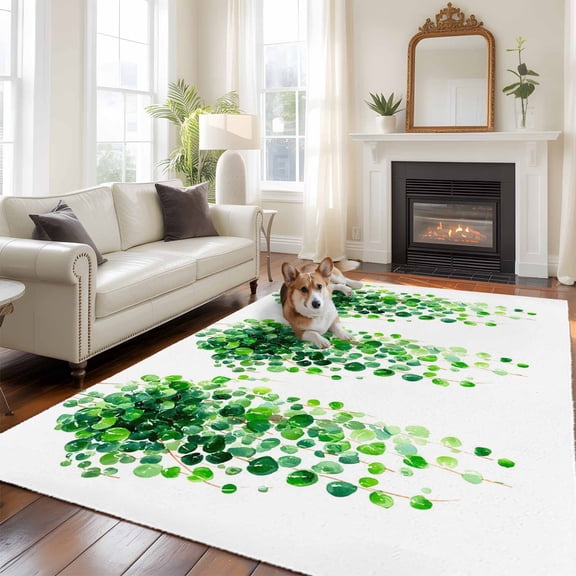 Spring Plant Fantasy Large Area Rugs 8x10 ft Watercolor Gradient Green Eucalyptus Leaf Washable Rug Non Slip Indoor Carpet Absorbent Floor Mat for Living Room Bedroom Dining Room