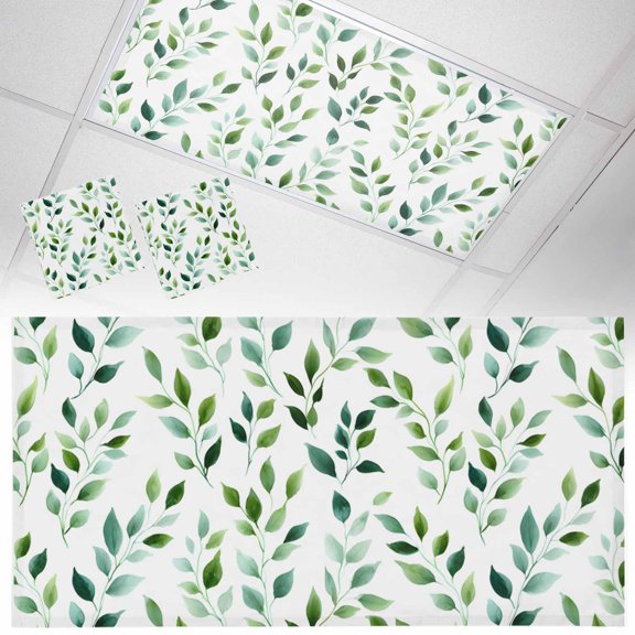 Spring Plant Fluorescent Light Covers Vintage Watercolors Gradient Sage Green Leaves Magnetic Light Filters Ceiling Lighting Panel Shade for Classroom Office Home 2 x 4 ft, 2 Pack