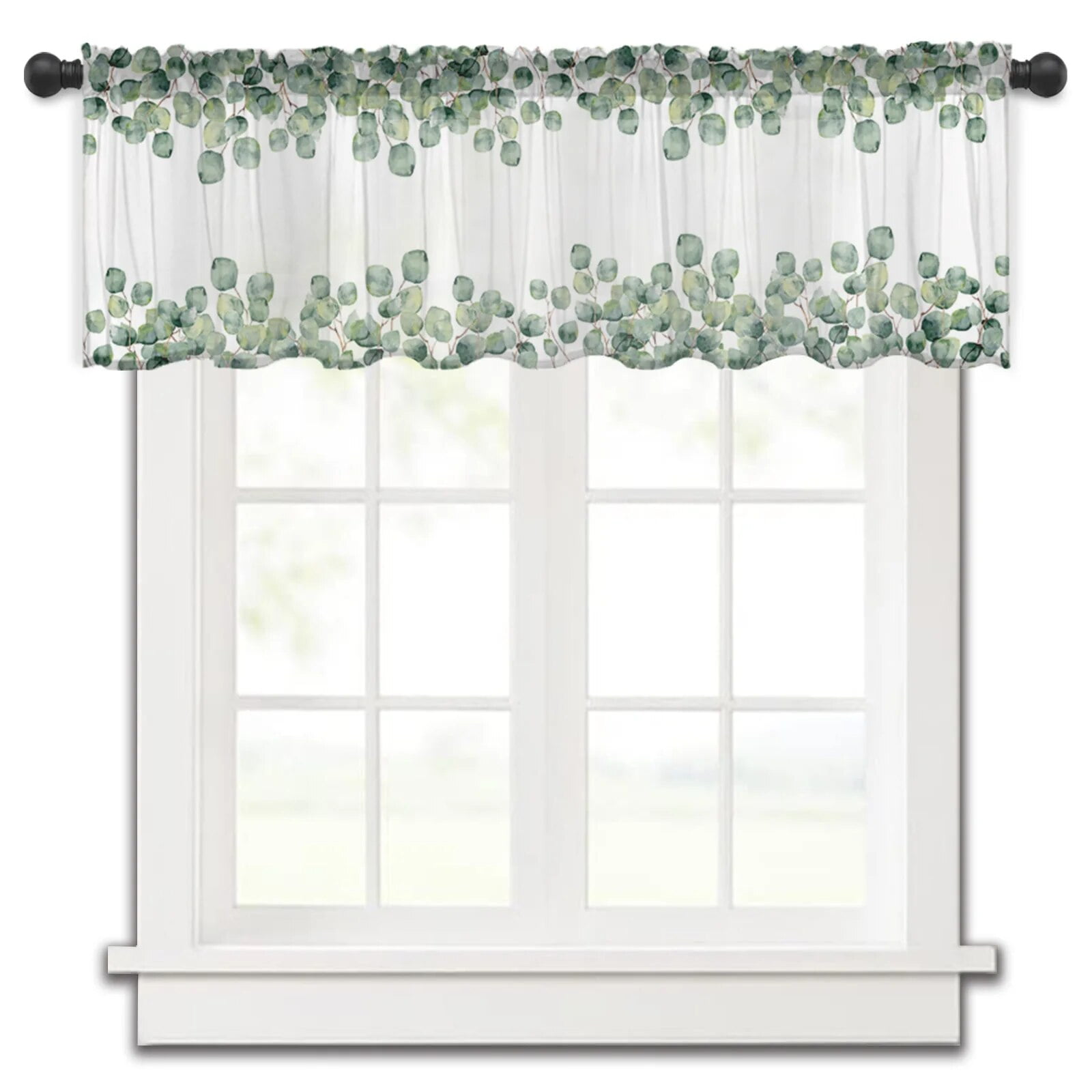 Spring Plant Leaves Rattan Wood Grain Short Half Curtains for Living