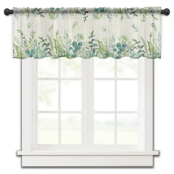 Spring Plant Leaves Rattan Wood Grain Short Half Curtains for Living Room Kitchen Door Cafe Window Valance Drapes