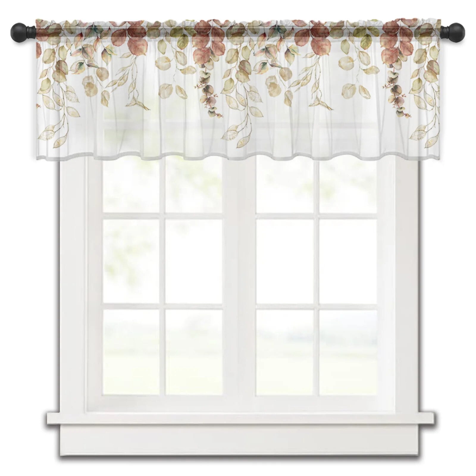 Spring Plant Leaves Rattan Wood Grain Short Half Curtains for Living