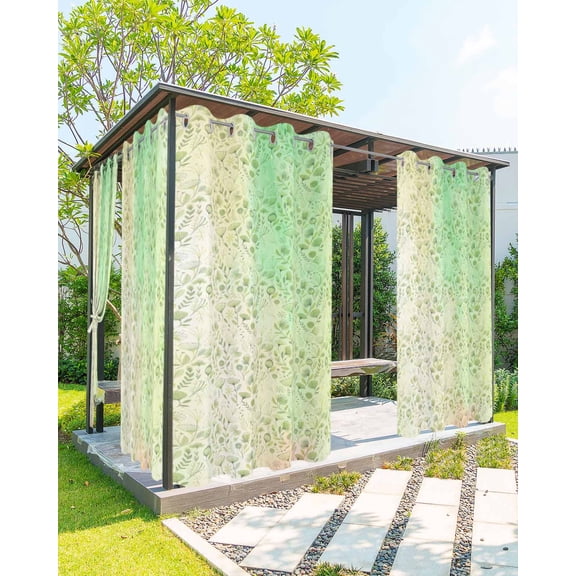 Spring Plant Outdoor Curtains for Patio, Green Flowers Simple Style Farm Gradient Waterproof Weatherproof Outside Privacy Curtains Outdoor Drapes for Porch Pergola Gazebo 54x84 Inch, 1 Panel