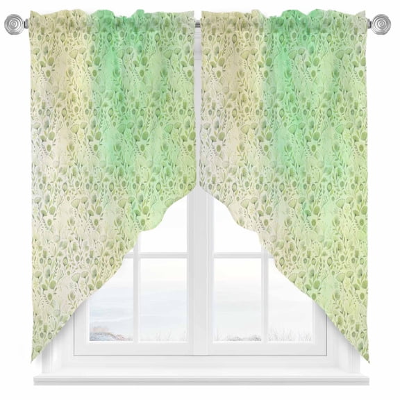Spring Plant Swag Kitchen Curtain Valances, Green Flowers Simple Style Farm Gradient Rod Pocket Curtains Window Treatment Decor Valances for Bedroom Bathroom, 2 Panels 36 x 45 Inch