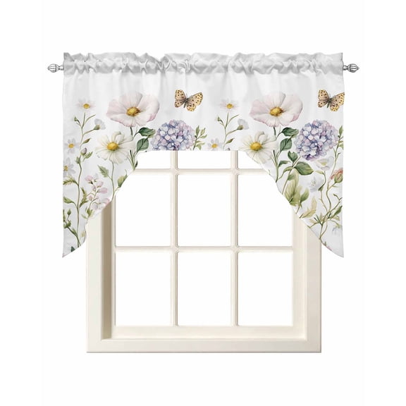 Spring Plant Swag Valances for Windows 56 x 36 Watercolor Daisy Flowers Butterfly Rod Pocket Light Filtering Window Topper for Kitchen Bathroom Bedroom Living Room