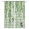 thumbnail image 1 of Spring Plants Blackout Curtains for Bedroom Living Room Darkening Curtains 54 Inch Long Watercolor Birds Leaves Flowers Green Plaid Short Curtain for Small Window Treatment Grommet Drapes 42"x54"x2, 1 of 9
