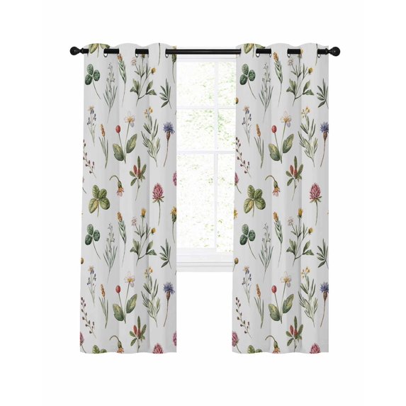 Spring Plants Blackout Curtains for Bedroom Living Room, Flowers Leaves Watercolor Retro 54 In Long Thermal Insulated Room Darkening Drapes Grommet Window Treatments, 42 x 54 In