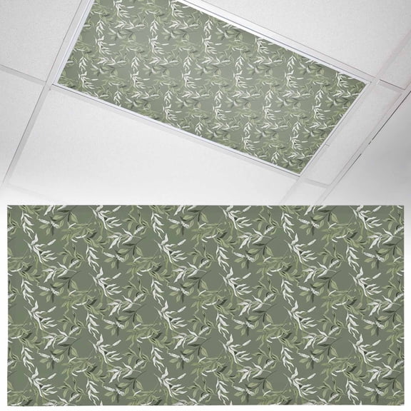 Spring Plants Fluorescent Light Covers Dark Green White Leaves Modern Style Magnetic Light Filters Ceiling Lighting Panel Shade for Classroom Office Home 2 x 4 ft, 1 Pack