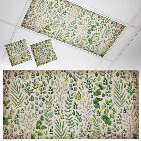 Spring Plants Fluorescent Light Covers Watercolor Gradient Green Eucalyptus Leaf Plant Vintage Paper Magnetic Light Filters Ceiling Lighting Panel Shade for Classroom Office Home 2 x 4 ft, 2 Pack