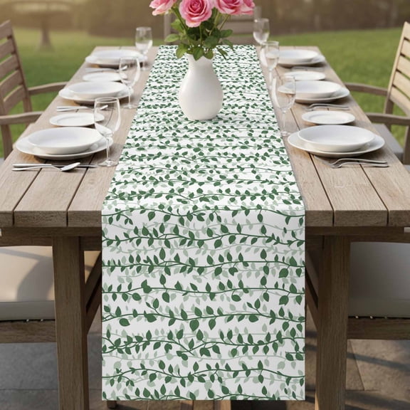 Spring Plants Ivy Table Runner 13x36in Non-Slip Cotton Linen Table Runners, Abstract Country Leaves Dresser Scarves TableRunner for Dinner Kitchen Dining Wedding Party