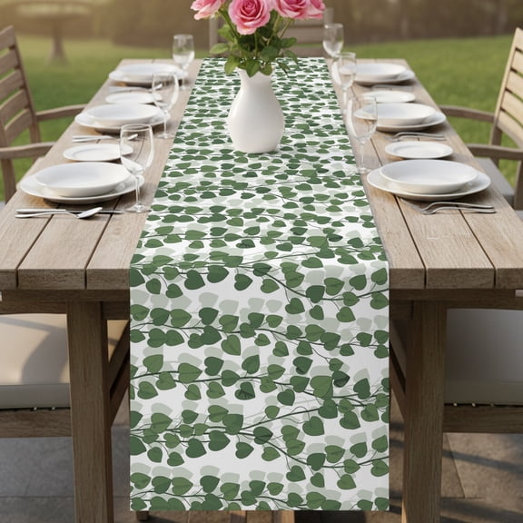Spring Plants Ivy Table Runner 13x36in Non-Slip Cotton Linen Table Runners, Green Heartleaf Philodendron Dresser Scarves TableRunner for Dinner Kitchen Dining Wedding Party
