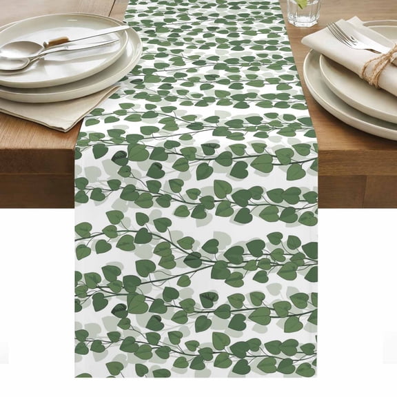 Spring Plants Ivy Table Runner 13x48in Non-Slip Cotton Linen Table Runners, Green Heartleaf Philodendron Dresser Scarves TableRunner for Dinner Kitchen Dining Wedding Party