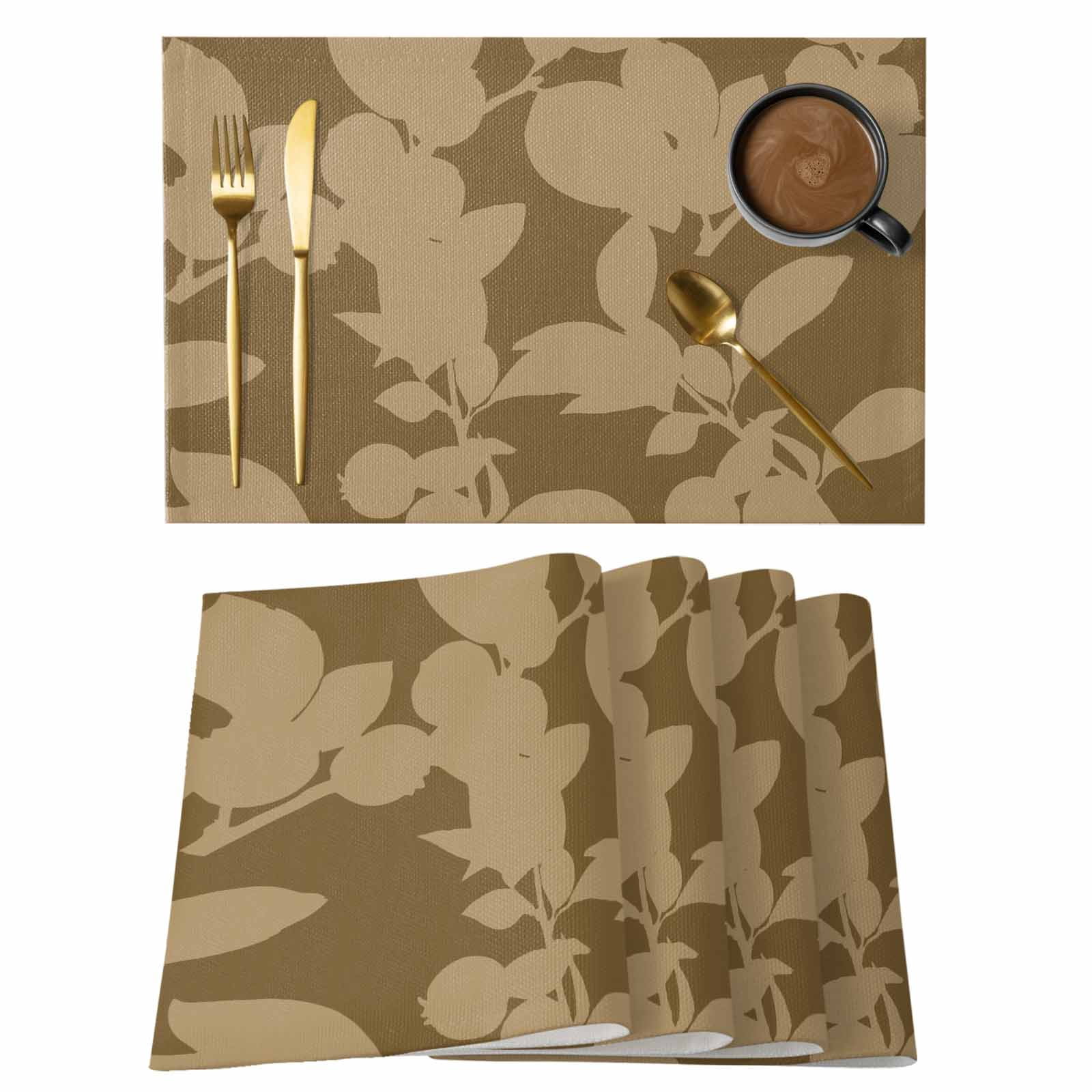Spring Plants Placemats Set of 6, Brown Leaf Branches Silhouette Modern ...