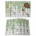 thumbnail image 1 of Spring Plants Placemats Set of 6, Watercolor Leaves Birds Flowers Gray Plaid Placemats for Dining Table, Place Mats for Kitchen Tabletop, Waterproof Wipeable Dining Table Mats Set, 1 of 9