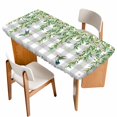 thumbnail image 1 of Spring Plants Table Cloths for 3 Foot Rectangle Tables, Watercolor Leaves Birds Flowers Gray Plaid Patio Waterproof Elastic Fitted Tablecloths, Washable Rectangular Table Cover for Camping, 1 of 8