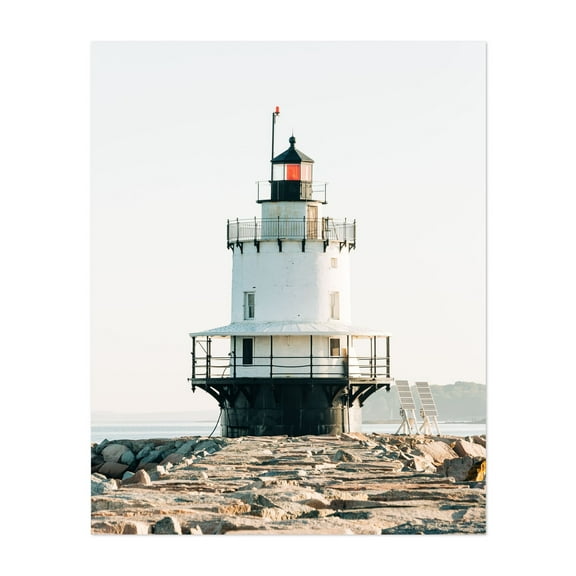 Spring Point Ledge Lighthouse - South Portland Maine Photography Lighthouse Coastal Architecture Ocean Scenic Beach House Harbor Unframed Wall Art Print 18 x 24 inches