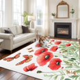 thumbnail image 1 of Spring Poppy Flower Large Area Rugs 8x10 ft Butterfly Green Leaf Washable Rug Non Slip Indoor Carpet Absorbent Floor Mat for Living Room Bedroom Dining Room, 1 of 9