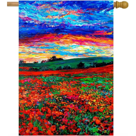 Spring Poppy Poppies Blossom Flowers Field Summer Seasonal Landscape House Flag 28" x 40" Double Sided Polyester Welcome Large Yard Garden Flag Banners for Patio Lawn Home Outdoor Decor