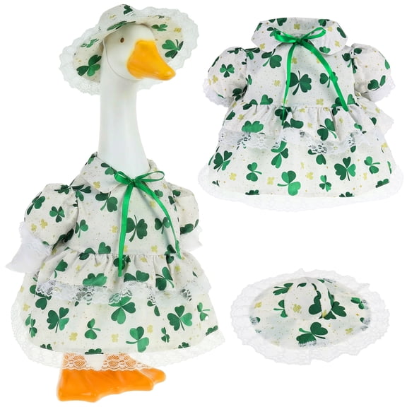 Spring Porch Goose Outfit for 23''H Cement Statue Goose Skirt Costume With Hat for Summer Outdoor Yard Lawn Patio Decor