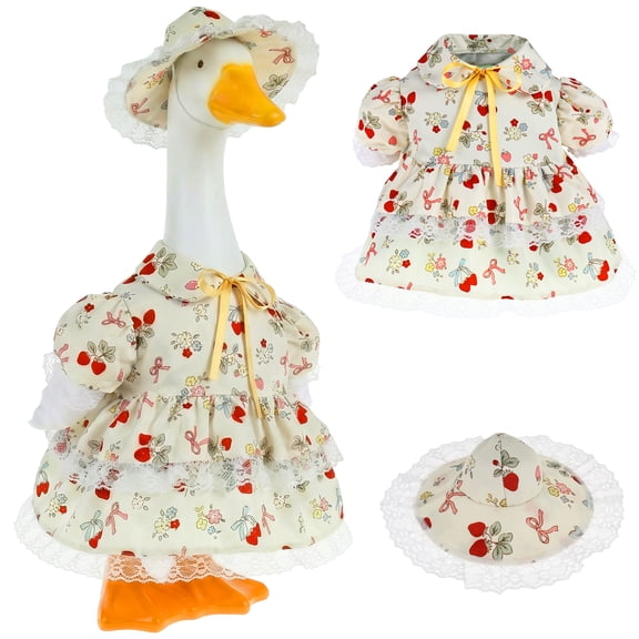 Spring Porch Goose Outfit for 23''H Cement Statue Goose Skirt Costume With Hat for Summer Outdoor Yard Lawn Patio Decor