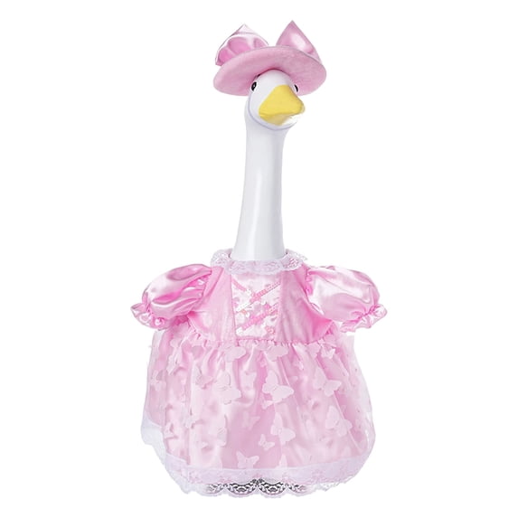 Spring Porch Goose Outfit with Bow 23 Inch Cement Goose Clothes Dress Costume Set for Spring Summer Garden Yard Decor (Pink)