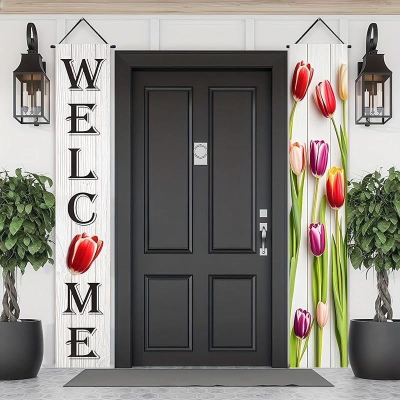 Sign Banner Spring Bed Spring Porch Sign Banner Spring Couplets Set Welcome Sign for Front ...