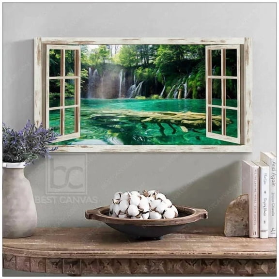 Spring Poster Wall Art Plitvice Lakes National Park Through Rustic Window Art